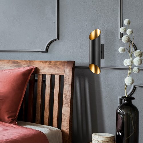 Modern Wall Lamp, Black & Gold, Metal Body, 30 cm