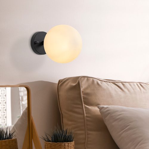 Opviq, 942FLG2110, Modern Wall Lamp, Black & Cream, 15 x 15 cm | Metal Body, Glass Cap, IP20 | Stylish Industrial & Scandinavian Design for Home Decor