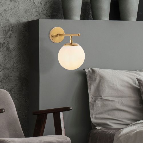 Modern Shiny Gold Wall Lamp, Metal & Glass, 15x24 cm