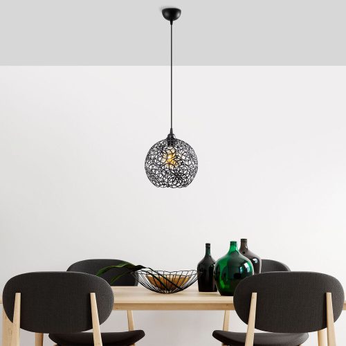 Modern Black Chandelier, Metal Body, Adjustable Height