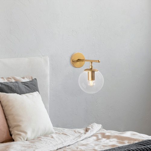 Modern Shiny Gold Wall Lamp, Metal & Glass, 15x24 cm