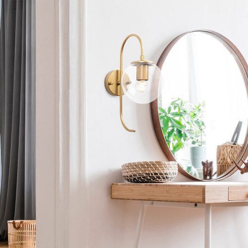 Elegant Gold Wall Lamp, Metal & Glass, 36 cm | Bohemian & Glam Design, E14 Socket, IP20