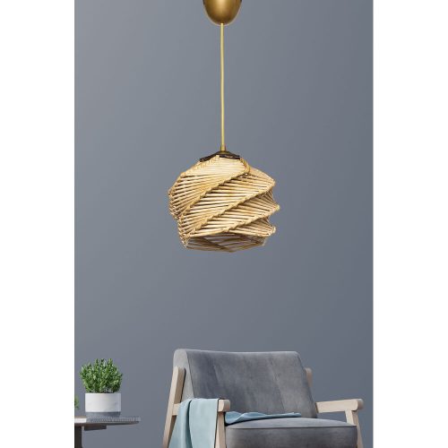 Elegant Wooden Chandelier, Gold & Beige, 75 cm | CE Certified, E27 Socket, Imitation Bamboo Cap