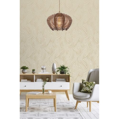 Elegant Wooden Chandelier, Brown Bamboo Cap, 55 cm