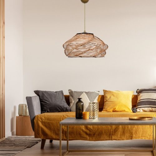 Scandinavian Chandelier, Wooden Body, Camel Color, 65 cm