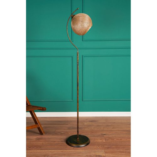 Elegant Floor Lamp with Metal Body & Jute Cap, 165 cm Height, Gold & Black | CE Certified, E27 Socket, Perfect for Bohemian & Glam Decor