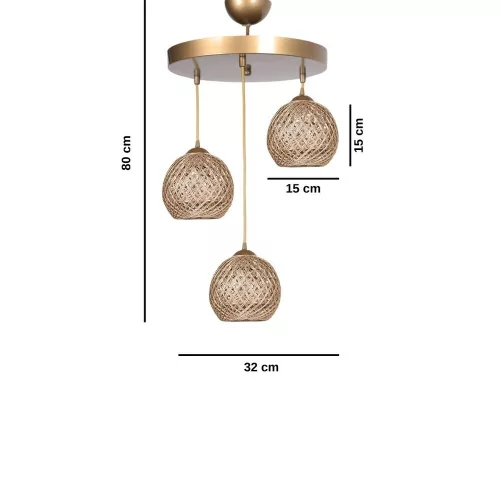 Opviq, 687HMY1135, Elegant gold chandelier, metal body, diameter 32 cm, height 80 cm | 3 x E27 Max 40W | Charming Scandinavian design for modern homes