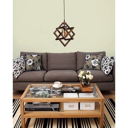 Rustic Walnut Chandelier, 43 cm, Adjustable Height