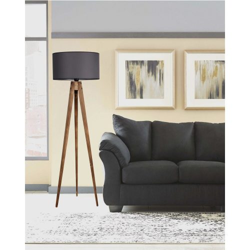 Industrial Scandinavian Floor Lamp, Wooden Body, 153 cm