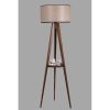 Industrial Floor Lamp with Wooden Shelf, Walnut Finish,