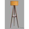Elegant Wooden Floor Lamp with Shelf, Walnut & Mustard