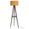 Elegant Wooden Floor Lamp with Shelf, Walnut & Mustard