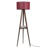 Elegant Wooden Floor Lamp with Shelf, Walnut & Claret Red