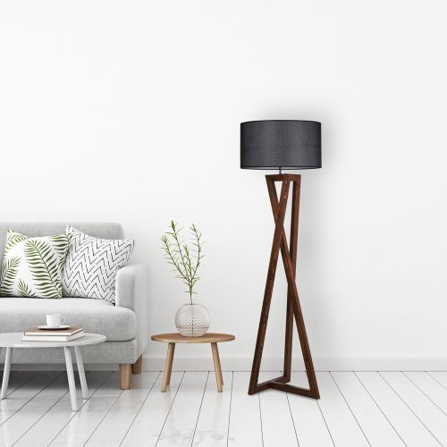 Industrial Scandinavian Floor Lamp, Black & Walnut, 150 cm