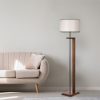 Scandinavian Floor Lamp, Walnut & Cream, 163 cm Tall | FIR Tree Body, Fabric Cap (24 cm L, 45 cm D) | On/Off Switch, A++ Energy Efficient, Stylish Design