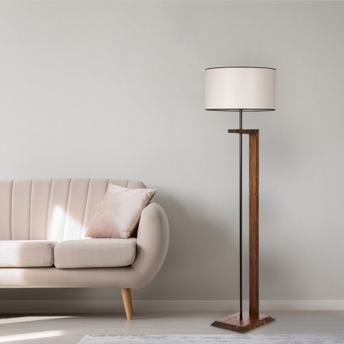 Scandinavian Floor Lamp, Walnut & Cream, 163 cm Tall | FIR Tree Body, Fabric Cap (24 cm L, 45 cm D) | On/Off Switch, A++ Energy Efficient, Stylish Design