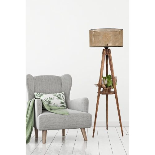 Bohemian Wooden Floor Lamp with Shelves, 153 cm, Brown