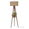 Bohemian Wooden Floor Lamp with Shelves, 153 cm, Brown