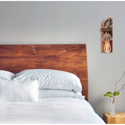 Handmade Rustic Wall Lamp, Brown & Gold, 18x30 cm | 100% FIR Tree, Jute Rope, Elegant Modern Design