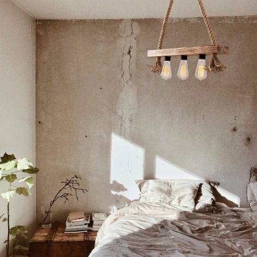 Rustic Wooden Chandelier, 60 cm, 3 x E27, Modern Design