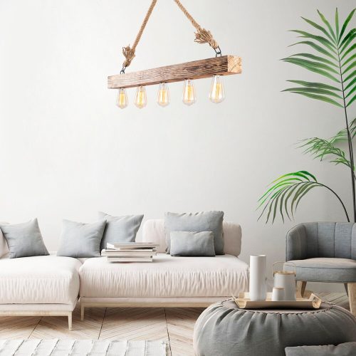 Rustic Wooden Chandelier, 100x7cm, 5xE27, Modern Design