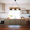 Handmade Solid Pine Chandelier, 80 x 22 x 65 cm, Walnut & Black , 3 x E27 Max 40W | Modern Industrial Rustic Design, Perfect for Any Space