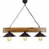 Handmade Solid Pine Chandelier, 80 x 22 x 65 cm, Walnut & Black , 3 x E27 Max 40W | Modern Industrial Rustic Design, Perfect for Any Space