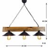 Handmade Solid Pine Chandelier, 80 x 22 x 65 cm, Walnut & Black , 3 x E27 Max 40W | Modern Industrial Rustic Design, Perfect for Any Space