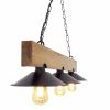 Handmade Solid Pine Chandelier, 80 x 22 x 65 cm, Walnut & Black , 3 x E27 Max 40W | Modern Industrial Rustic Design, Perfect for Any Space