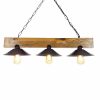 Handmade Solid Pine Chandelier, 80 x 22 x 65 cm, Walnut & Black , 3 x E27 Max 40W | Modern Industrial Rustic Design, Perfect for Any Space