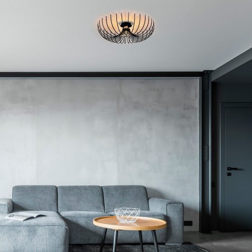 Modern Black Chandelier, Metal Body, 56 cm Diameter