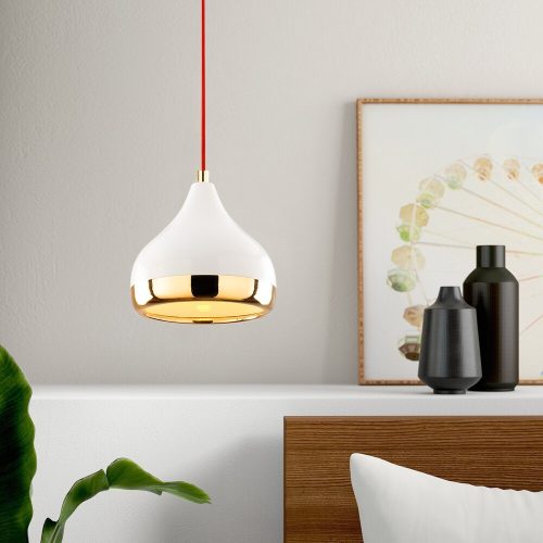 Glamorous Chandelier, Metal Body, 17 cm Diameter, Red & Gold