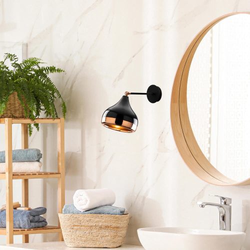 Scandinavian Style Wall Lamp, Black & Copper, 28 cm