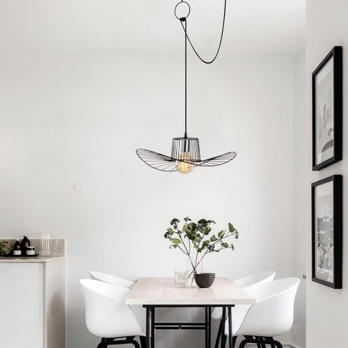 Modern Black Chandelier, Adjustable Height, Iron Body