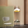 Modern Chandelier, White & Gold, 30cm, Adjustable Height