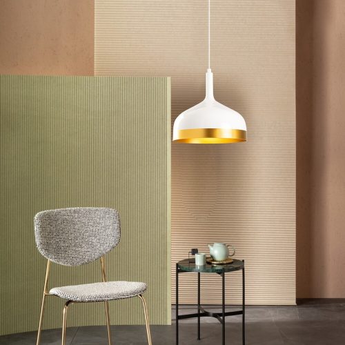 Modern Chandelier, White & Gold, 30cm, Adjustable Height