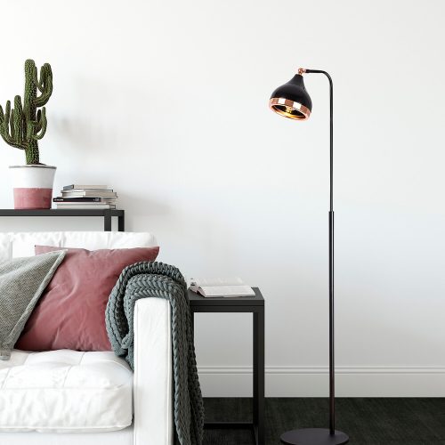 Modern Floor Lamp with Metal Body, Black & Copper, 150 cm Height | E27 Socket, Max 40W | Stylish Scandinavian Design for Home & Office