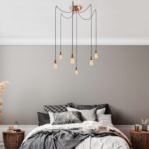 Elegant Copper Chandelier, 126 cm, Adjustable Height | Iron Body, 6 x E27, Nostalgic Glam Design