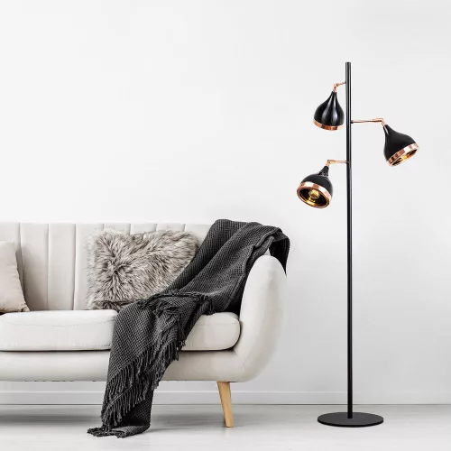 Opviq, 892OPV1147, Scandinavian floor lamp, black and copper, height 163 cm, diameter 52 cm | Metal housing, 3 x E27 sockets, 200 cm Cable | Stylish and functional lighting for modern spaces