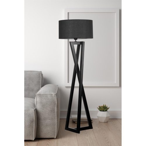 Elegant Black Floor Lamp, Wood Body, 150 cm Height