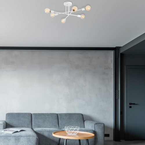Elegant White Chandelier, Metal Body, 64x64 cm, 6xE27