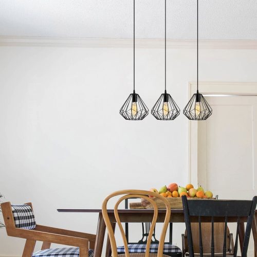 Industrial Black Chandelier, Metal Body, 73 cm Diameter, 117 cm Height, Adjustable, 3 x E27 Max 40W, Elegant Solid Color Design for Modern Spaces