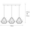 Industrial Black Chandelier, Metal Body, 73 cm Diameter, 117 cm Height, Adjustable, 3 x E27 Max 40W, Elegant Solid Color Design for Modern Spaces