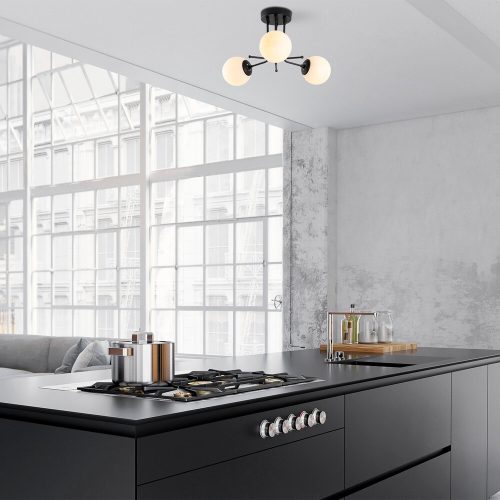 Industrial Black Chandelier, 48 cm, Metal & Glass Design