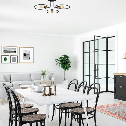 Modern Black Chandelier, Iron Body, 66x66cm, IP20