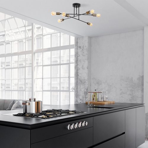 Elegant Black Chandelier, Metal Body, 66 cm , 6 x E27