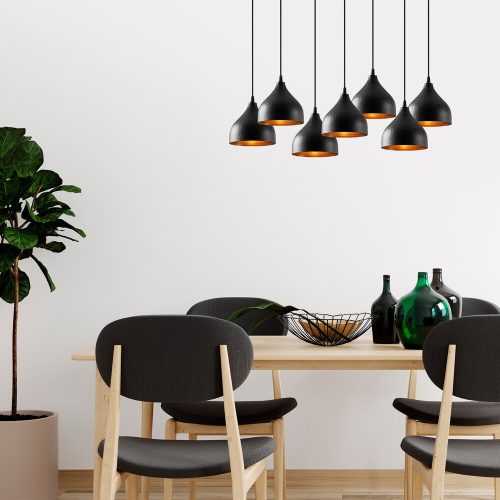 Modern Black Chandelier, Metal Body, 88x40 cm | Adjustable Height, 7xE27 Socket, Industrial Design