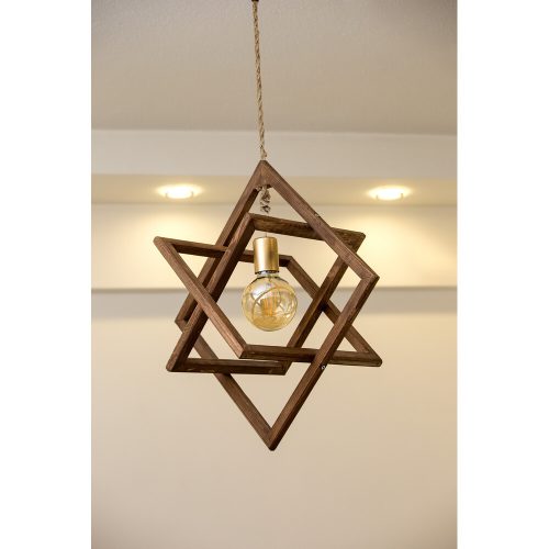 Elegant Wooden Chandelier, 36 cm, Walnut & Jute Design