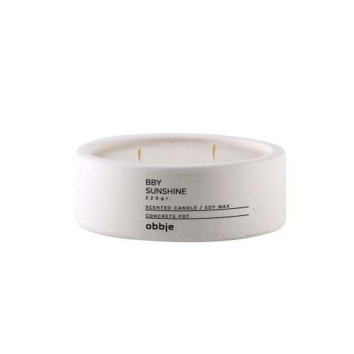 Sandalwood Concrete Candle, White, 12 cm Diameter | 100% Paraffin/Soya, Elegant Design