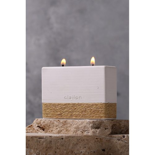 Sandalwood Candle in White Concrete & Rope, 11.5 cm